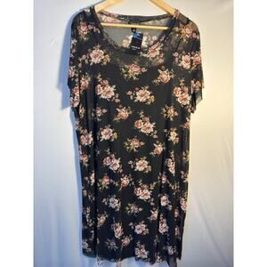Torrid Floral Mesh Dress‎ 1X Black Sheer Overlay Stretch Boho Romantic NWT